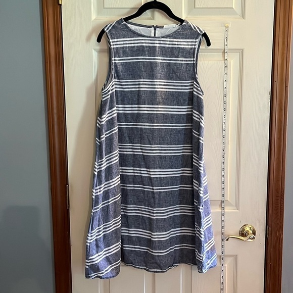 Beachloungelunch-S-blue & white stripes-Madi Tidal,linen Blend, shift dress. - Picture 1 of 11